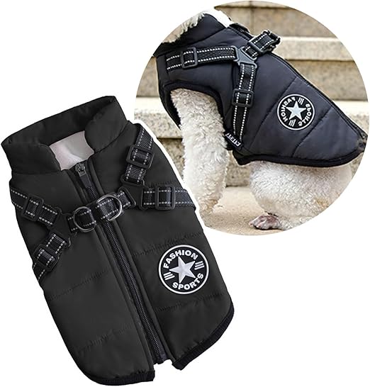 Manteau pour chiens , Vetement pour chien ultra confort, imperméable, coupe vent et protection polaire SHELTER™ avec harnais